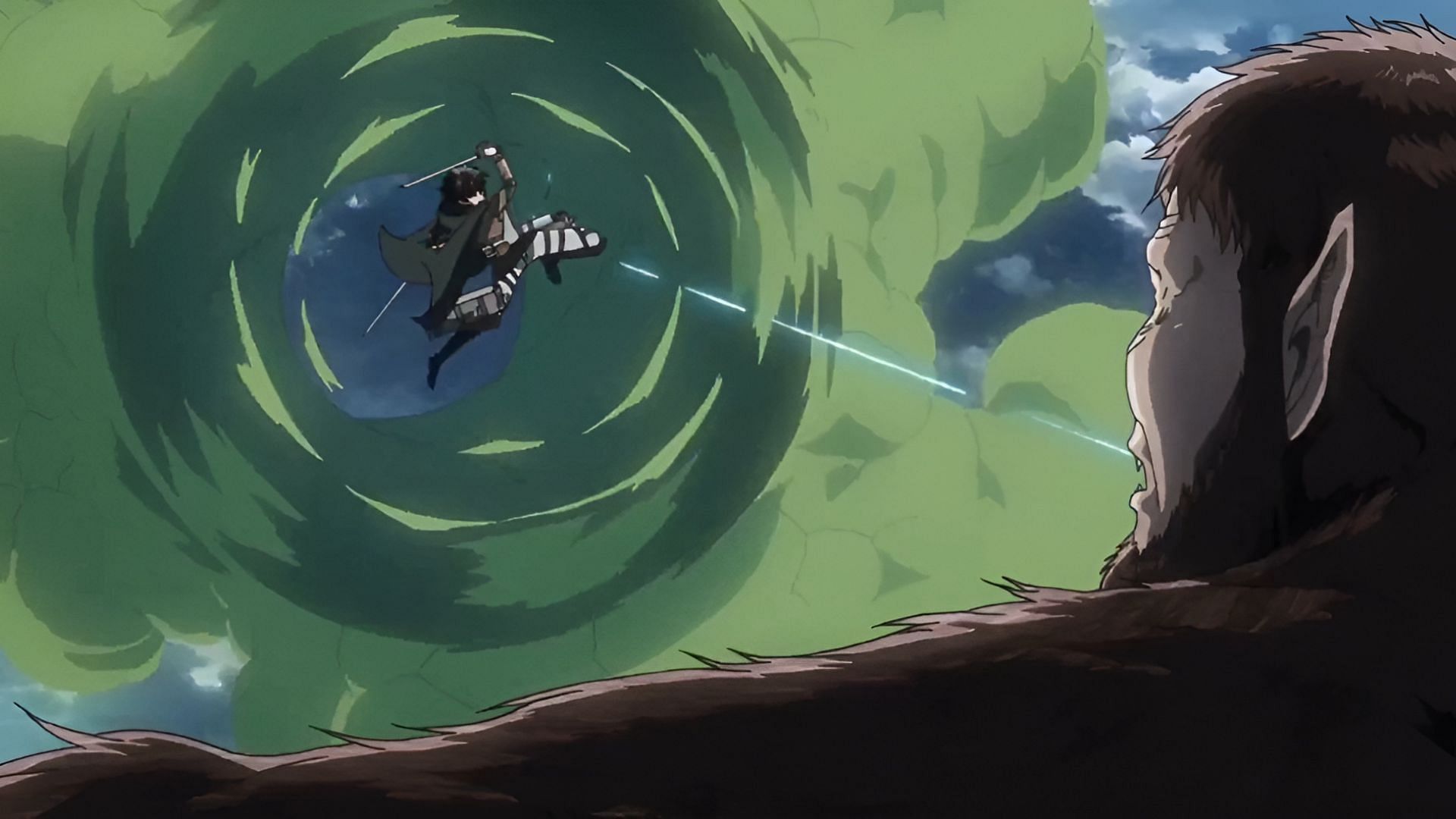 Levi vs. Beast Titan (Image via Wit Studio)